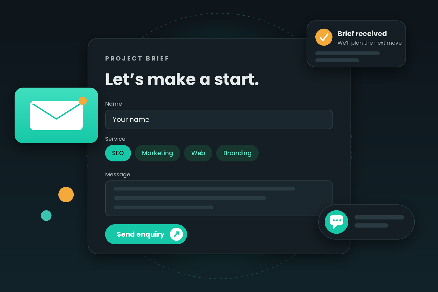 Project enquiry form illustration in dark mode